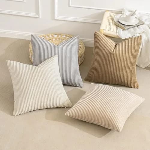 MIULEE Soft Corduroy Decorative Throw Pillow Covers 45x45 cm (18x18 Inch) | Boho Stripe Texture for Cozy Corners thumbnail 4