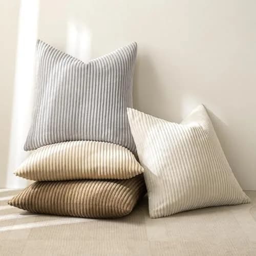 MIULEE Soft Corduroy Decorative Throw Pillow Covers 45x45 cm (18x18 Inch) | Boho Stripe Texture for Cozy Corners thumbnail 7