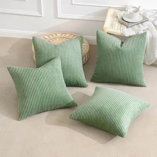 MIULEE Soft Corduroy Decorative Throw Pillow Covers Sage Green 18x18 Inch (45x45 cm) | Pack of 4 Boho Stripe Accent Cases thumbnail 4