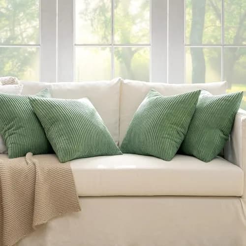 MIULEE Soft Corduroy Decorative Throw Pillow Covers Sage Green 18x18 Inch (45x45 cm) | Pack of 4 Boho Stripe Accent Cases thumbnail 5