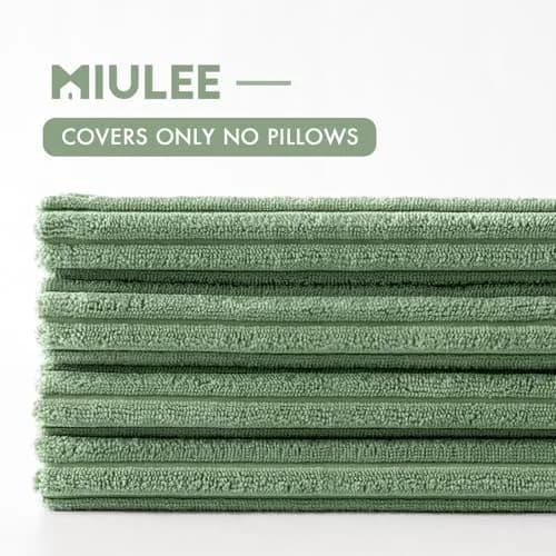 MIULEE Soft Corduroy Decorative Throw Pillow Covers Sage Green 18x18 Inch (45x45 cm) | Pack of 4 Boho Stripe Accent Cases thumbnail 6