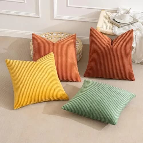 MIULEE Yellow Rust Green Corduroy Decorative Throw Pillow Covers 45x45 cm (18x18 Inch) | Boho Stripe Accent for Living Room thumbnail 4