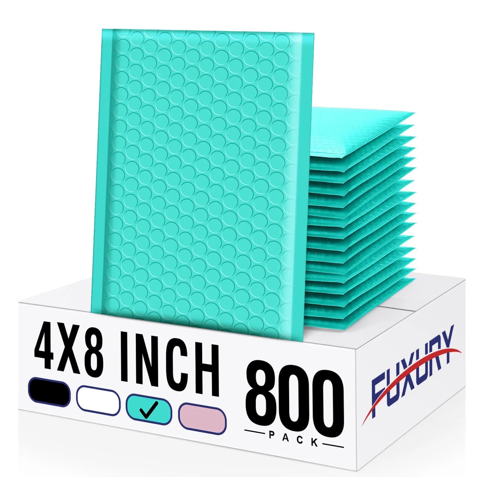 Fuxury Teal Bubble Mailers 4x8 Inch (20.3cm x 10.2cm) | 800 Pack Waterproof Padded Envelopes - main product image