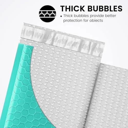 Fuxury Teal Bubble Mailers 4x8 Inch (20.3cm x 10.2cm) | 800 Pack Waterproof Padded Envelopes thumbnail 3