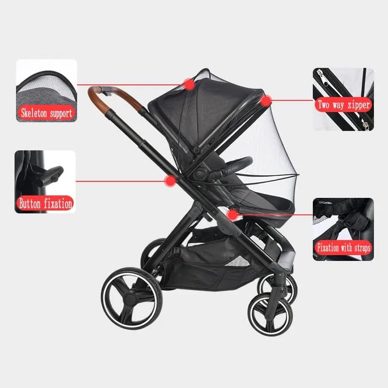 WVMKOR Black Mosquito Net for Baby Stroller & Pram | Universal Fit 43-100cm Frame Width thumbnail 4
