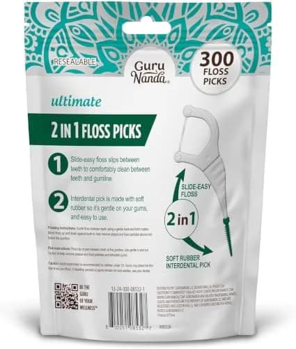 GuruNanda Dental Floss Picks 300ct | 2-in-1 Interdental Floss & Pick for Adults & Kids thumbnail 9