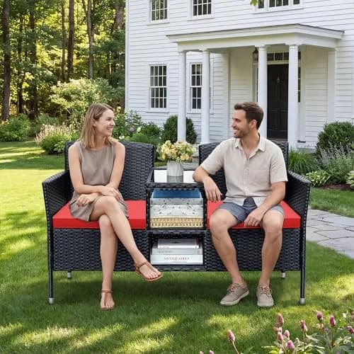 Devoko Outdoor Patio Loveseat Rattan 2-Seat Set, Red | Sturdy & Stylish for Indian Outdoors thumbnail 7