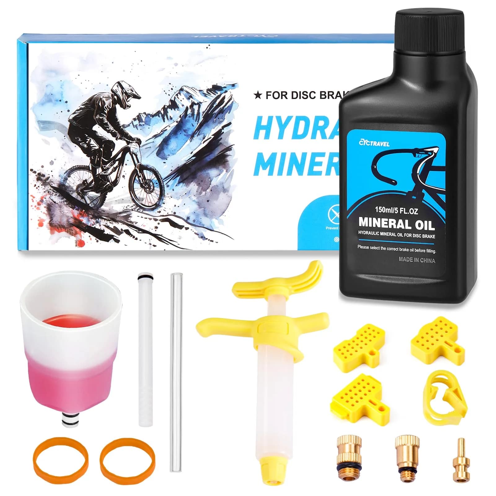 cyctravel Hydraulic Brake Bleed Kit for Shimano Disc Brakes 150ml (5 Fl Oz) | USA Import with Mineral Oil - main product image