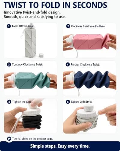 BEAUTAIL Collapsible Water Bottle 21oz/610mL | Space-Saving, Leakproof & Reusable thumbnail 7