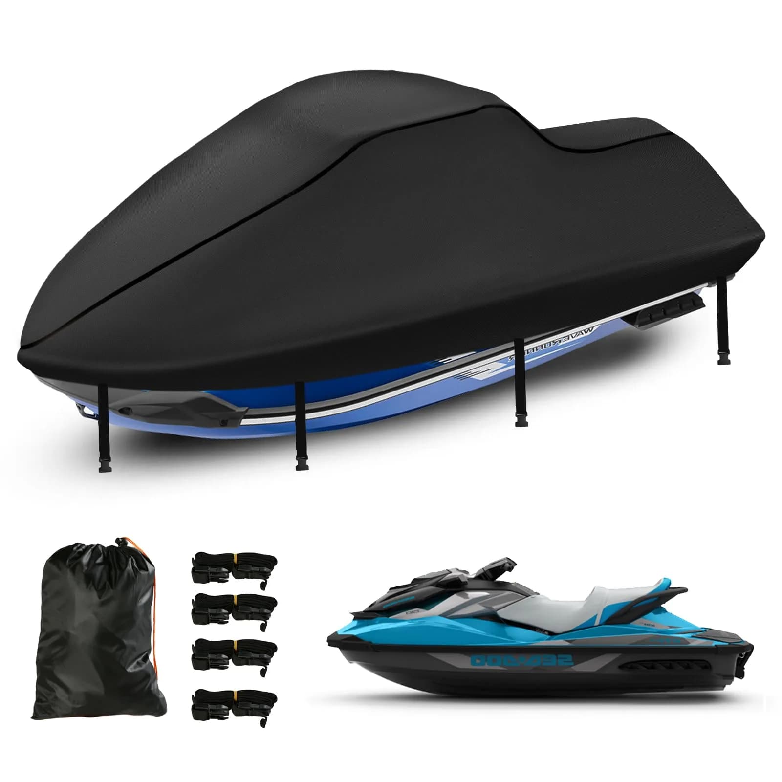 SRIMMIT Heavy Duty Jet Ski Cover 3 Seater 360cm (142") | Waterproof, UV Resistant, Black - main product image