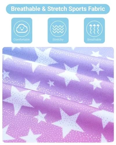 JiAmy Girls Gymnastics Leotards 3 Pcs Set with Shorts & Hairband, Long Sleeve Sparkly Dance Unitards (11-12 Years, Gradient Blue Stars) thumbnail 3