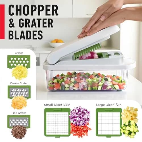 JANSKA Pro-Series 10-in-1 Vegetable Chopper with Container, 8 Stainless Steel Blades | 2.46 lb (1.13 kg) Kitchen Tool thumbnail 5