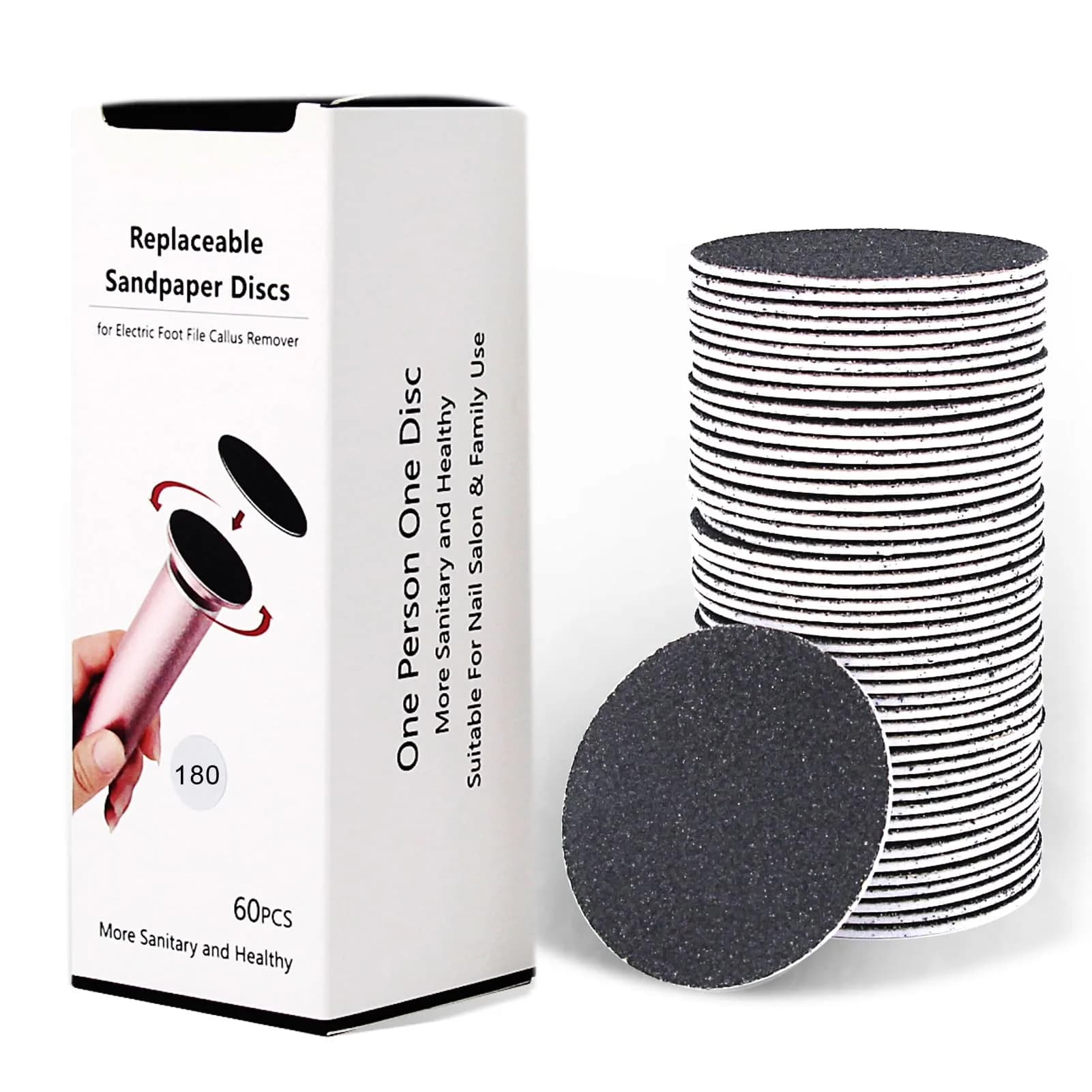 I·B·N G 60pcs Sandpaper Refill Discs for Electric Foot File 1.69" Diameter | Fine 180 Grit - main product image
