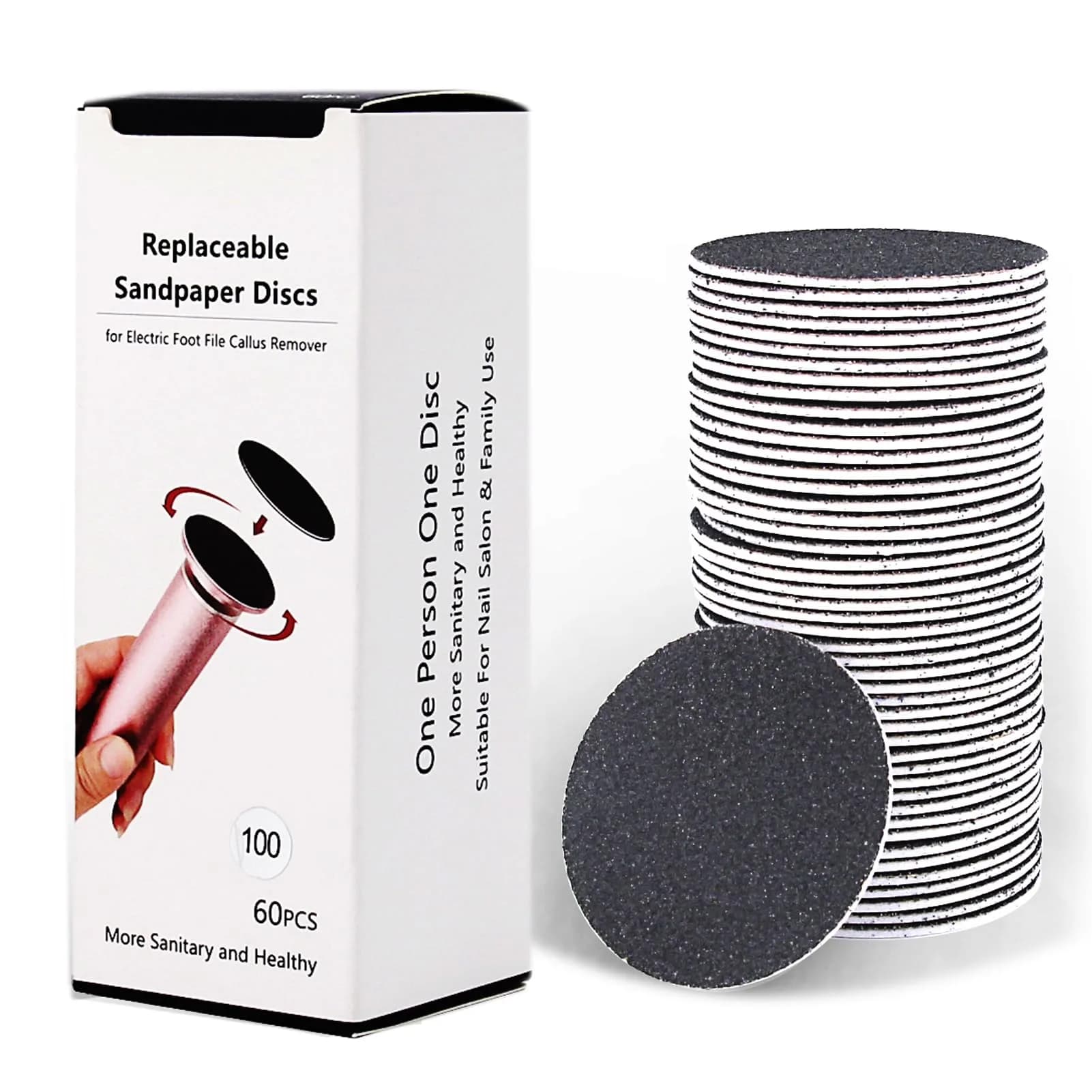 I·B·N G 60pcs Sandpaper Refill Discs Medium 100 Grit | For Electric Foot Files