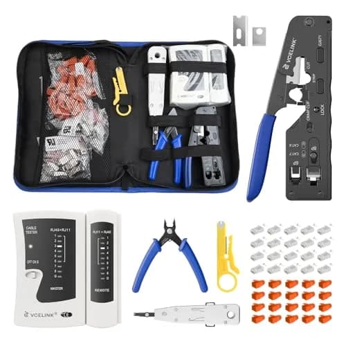 VCELINK RJ45 Crimp Tool Kit with Punch Down Tool & Tester | 43-Piece Network Cable Installation Set thumbnail 1