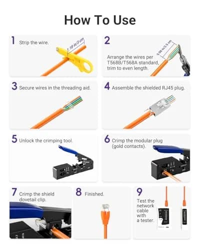 VCELINK RJ45 Crimp Tool Kit with Punch Down Tool & Tester | 43-Piece Network Cable Installation Set thumbnail 8