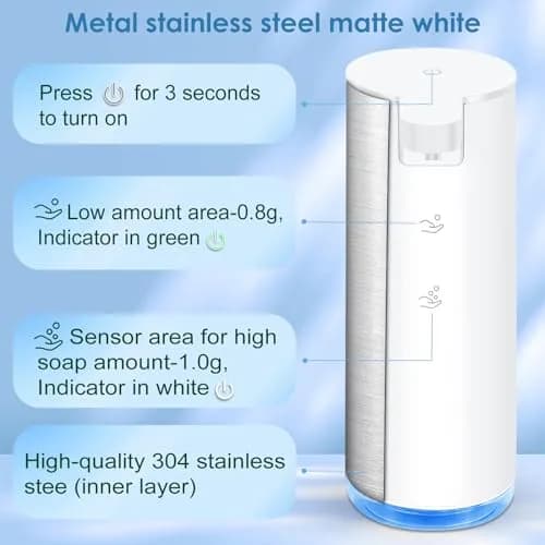 HOTBABY Automatic Foaming Soap Dispenser Touchless Stainless Steel White | Rechargeable Sensor for Bathroom & Kitchen thumbnail 2