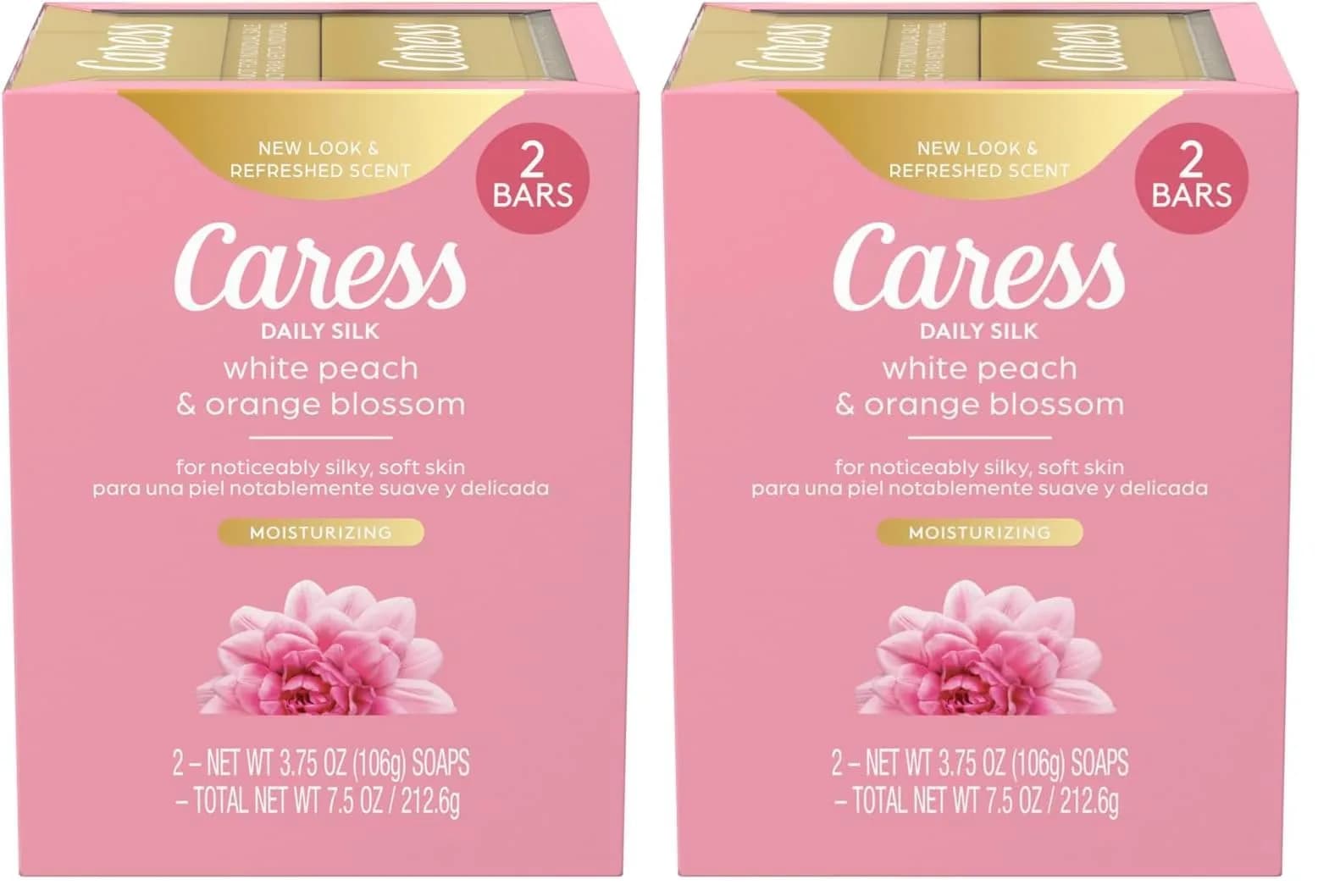 Caress Beauty Bar Soap for Women, Daily Silk with Silk Extract & Floral Oil, 3.75 oz, 2 Bath Bars | Silky, Moisturizing Body Soap — ORANGE