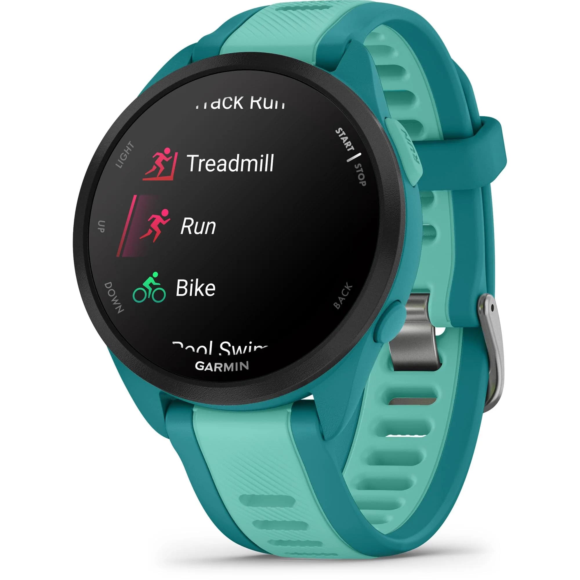 Garmin Forerunner® 165 Running Smartwatch 43mm Whitestone | AMOLED Touchscreen GPS — Turquoise