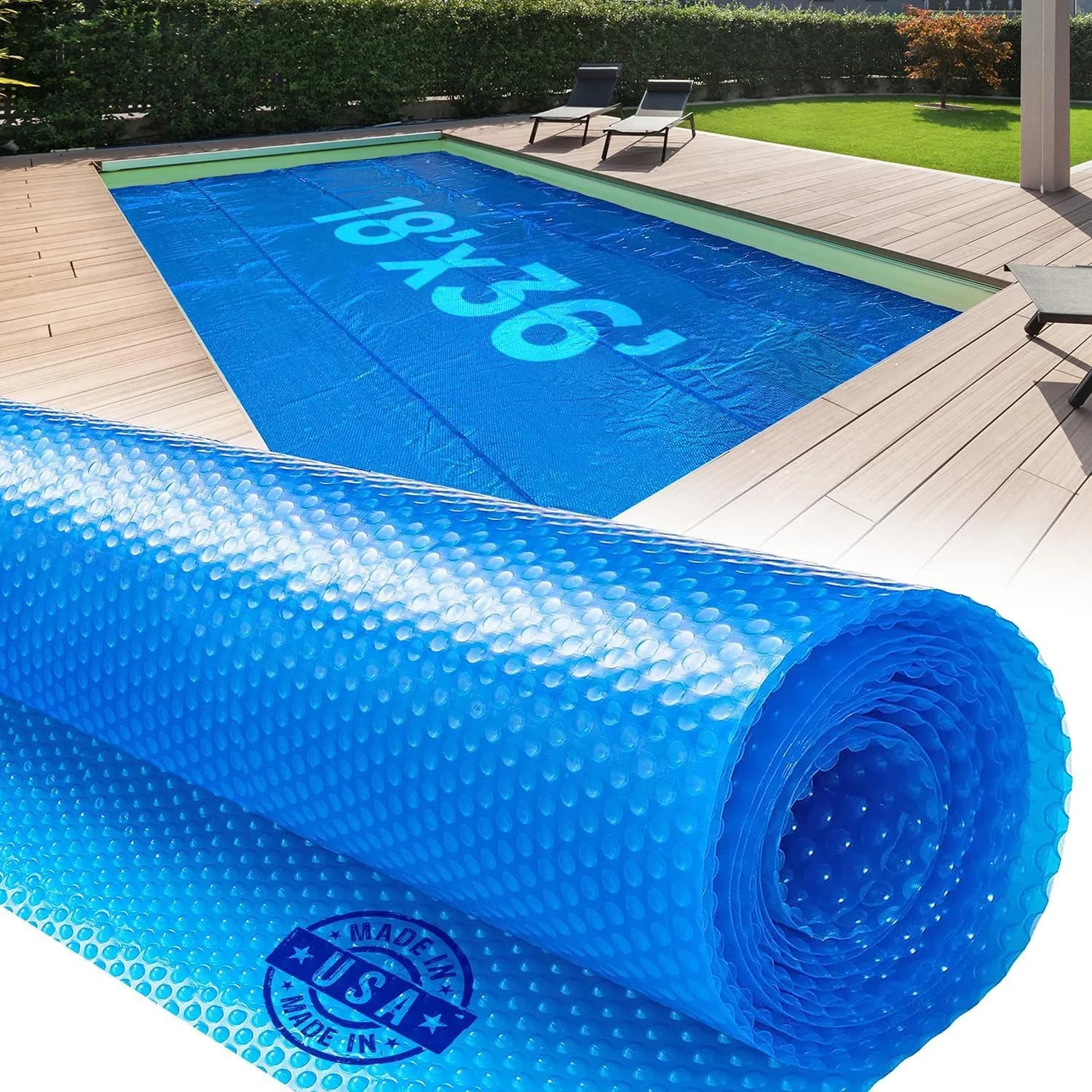 Shop Square 14' x 28' Rectangle Pool Cover 12 Mil | Heavy Duty Blue Solar Blanket for Inground & Above Ground Pools — Blue / 18' x 36' (Rectangular)