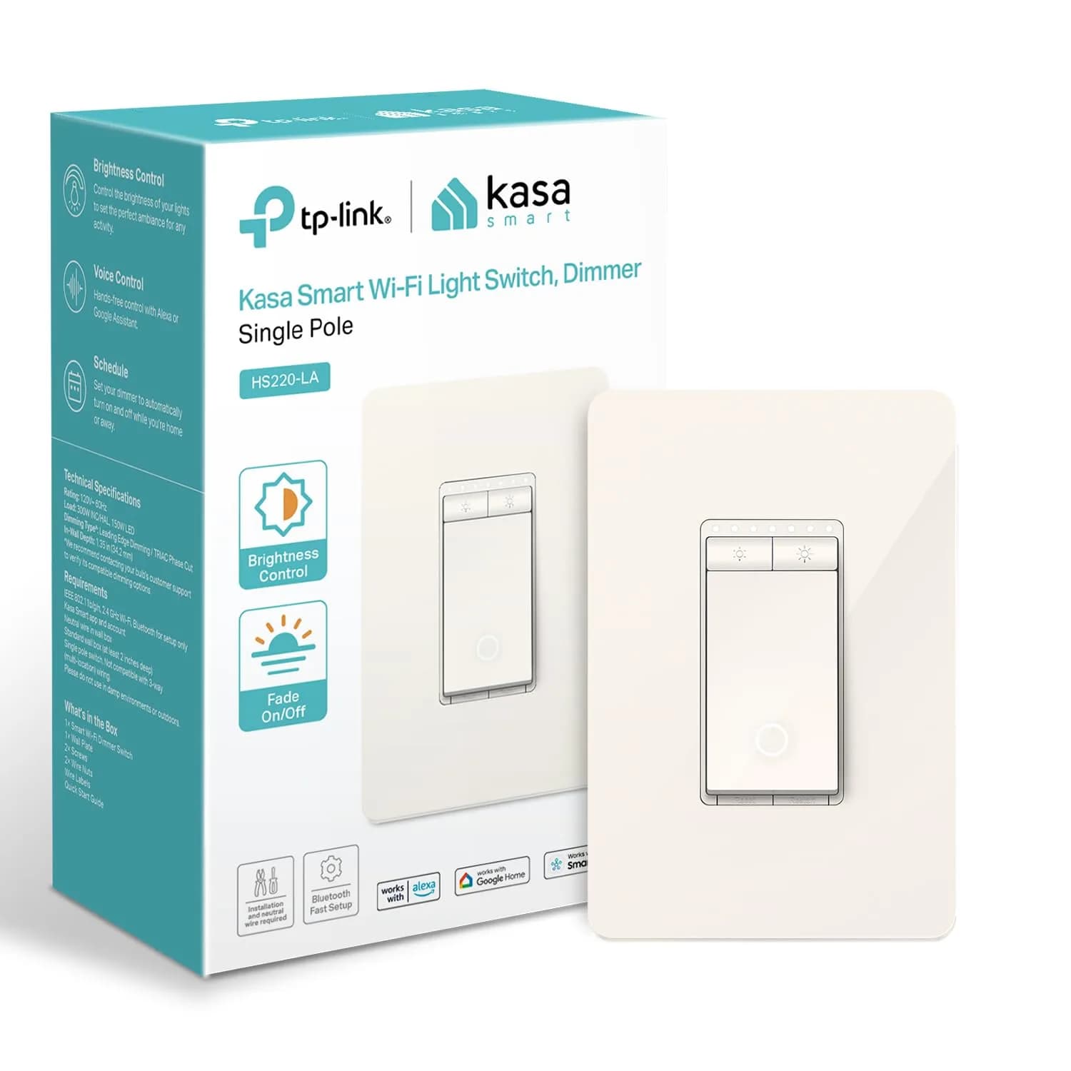 Kasa Smart HS200 Single-Pole Light Switch, 15A 120V | Control Lights Remotely via Wi-Fi & Voice — Light Almond