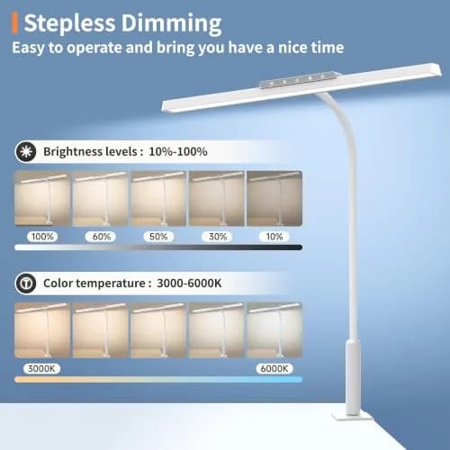 SEOUFRDZ LED Desk Lamp with Clamp, Adjustable Brightness & Color, Eye Protection, 360° Gooseneck (55.28 USD Offer) thumbnail 5