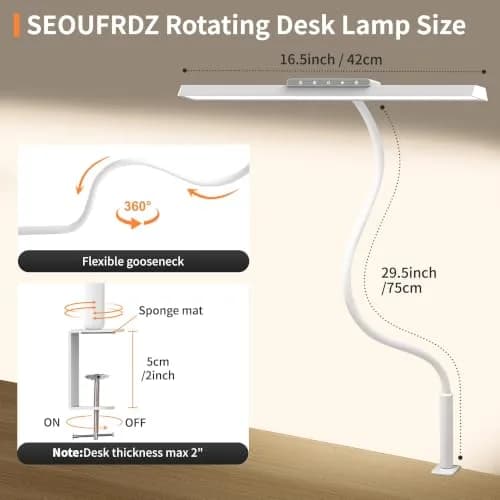 SEOUFRDZ LED Desk Lamp with Clamp, Adjustable Brightness & Color, Eye Protection, 360° Gooseneck (55.28 USD Offer) thumbnail 3