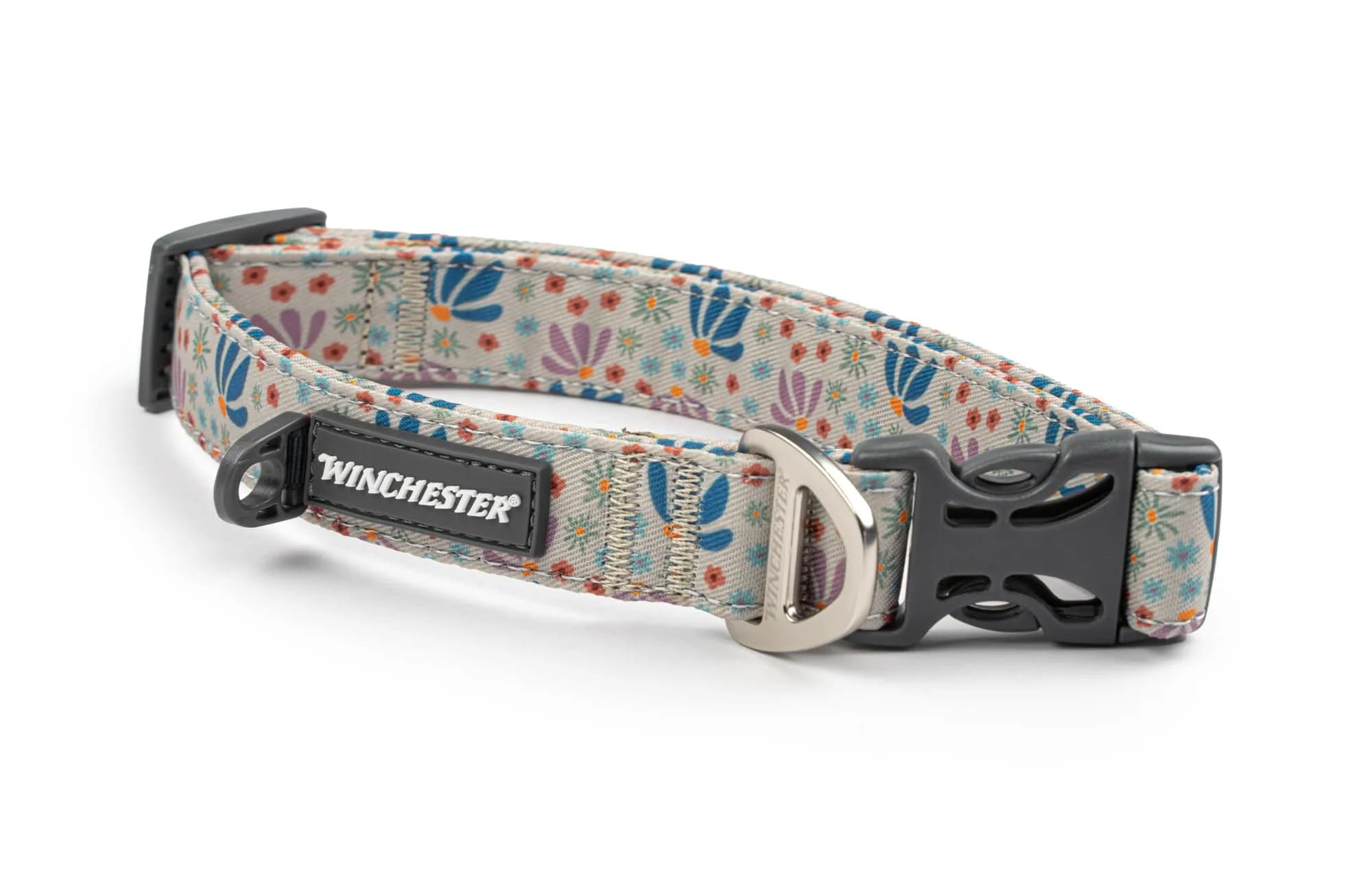 World of Winchester Dog Collar Large | Floral Webbing, Reflective Stitching, Durable Buckle