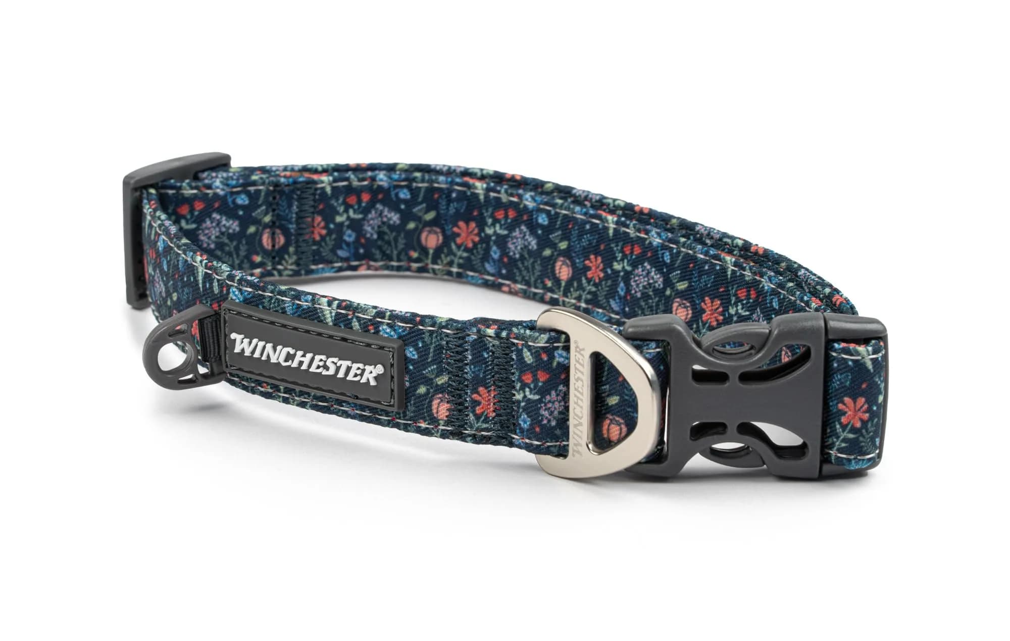 World of Winchester Dog Collar Large | Floral Webbing, Reflective Stitching, Durable Buckle — Botanical Garden