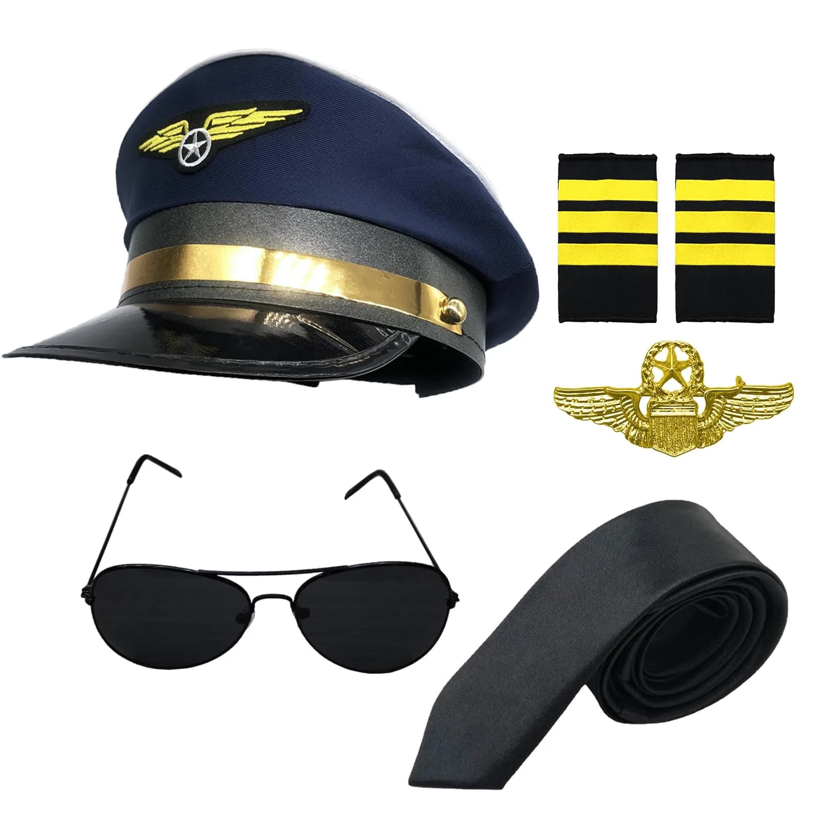 TUSAUW Airline Pilot Captain Costume Set with Aviator Sunglasses Navy Blue | Pilot Role Play Accessories - main product image