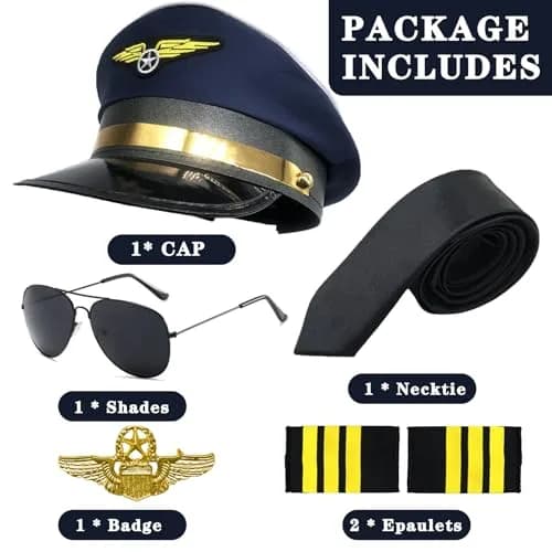 TUSAUW Airline Pilot Captain Costume Set with Aviator Sunglasses Navy Blue | Pilot Role Play Accessories thumbnail 6