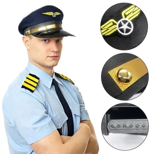 TUSAUW Airline Pilot Captain Costume Set with Aviator Sunglasses Navy Blue | Pilot Role Play Accessories thumbnail 2