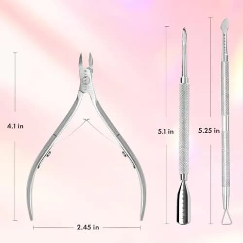 Makartt Silver Cuticle Nipper Set with 2 Pushers | Stainless Steel, Full Jaw, Ergonomic Handle thumbnail 6