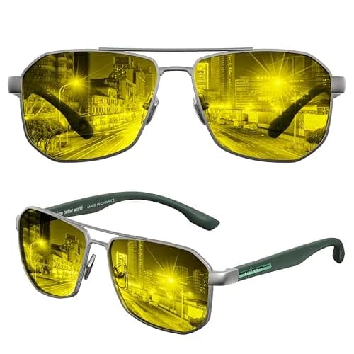 Luenx Night Vision Driving Glasses Yellow Lens Square Polarized Sunglasses 61mm (2.4 inches) | Reduce Glare & Enhance Clarity thumbnail 1