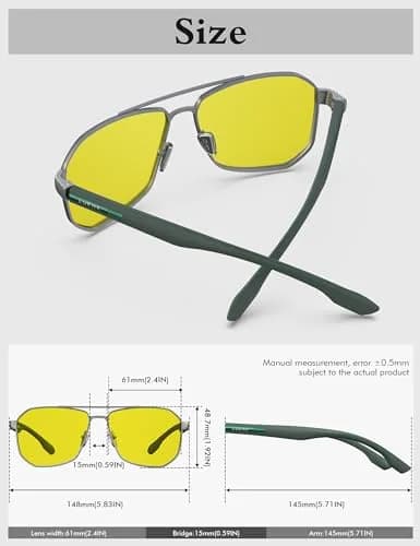 Luenx Night Vision Driving Glasses Yellow Lens Square Polarized Sunglasses 61mm (2.4 inches) | Reduce Glare & Enhance Clarity thumbnail 5