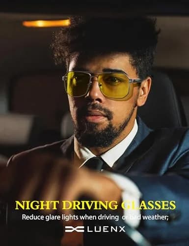 Luenx Night Vision Driving Glasses Yellow Lens Square Polarized Sunglasses 61mm (2.4 inches) | Reduce Glare & Enhance Clarity thumbnail 2