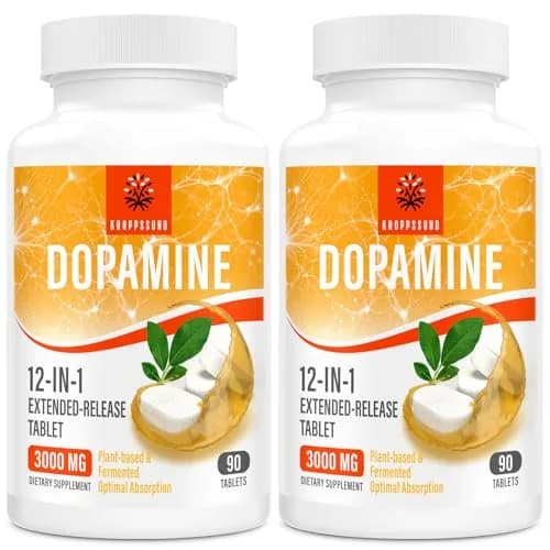 Kroppssund Dopamine Supplements with L-Theanine & Ashwagandha | 3000mg Per Serving, 90 Tablets (2 Bottle) thumbnail 1