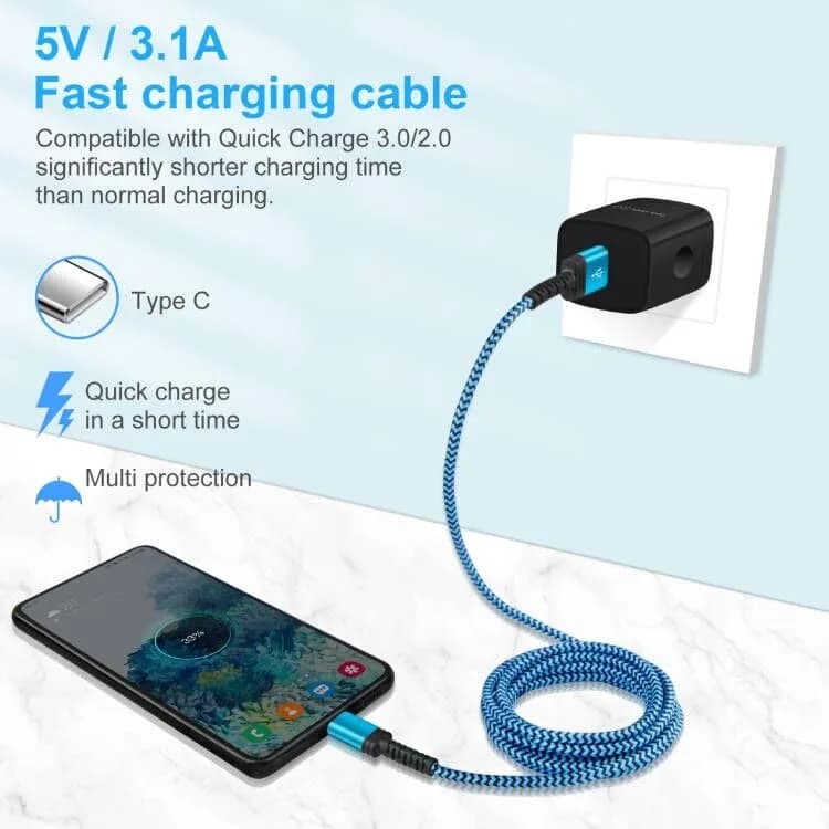 iHoto USB A to USB C Fast Charging Cable 6FT | Nylon Braided, 3.1A, Compatible with Samsung Galaxy & iPhone thumbnail 5