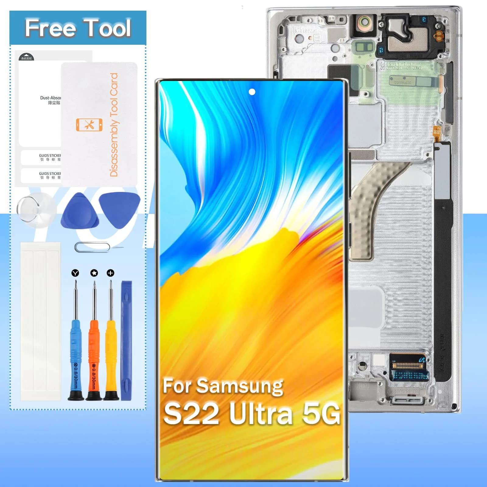 Yondista Green AMOLED Screen Replacement for Samsung Galaxy S22 Ultra 5G SM-G908a, SM-S908u, SM-S908w 6.8" with Frame | Fingerprint Compatible — Sliver