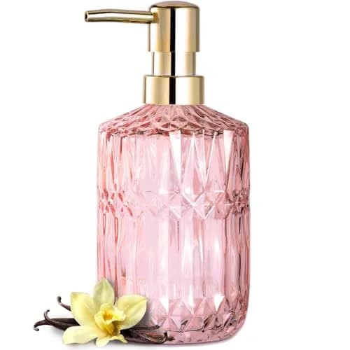 EMPO Clear Glass Soap Dispenser with ABS Plastic Pump | 12OZ Capacity, Pink thumbnail 1