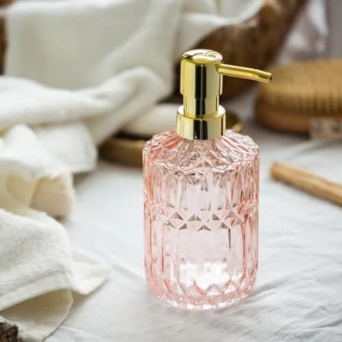 EMPO Clear Glass Soap Dispenser with ABS Plastic Pump | 12OZ Capacity, Pink thumbnail 2
