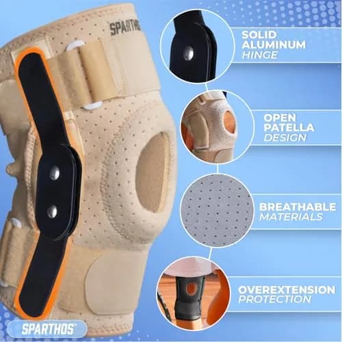 Sparthos Hinged Knee Brace for Women & Men - Medium Beige | Orthopedic Brace with Adjustable Fit thumbnail 4