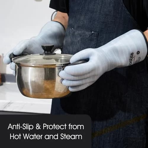 COOLJOB Heat Resistant Oven Gloves, Waterproof BBQ Mitts, Blue, Large (1 Pair) thumbnail 5