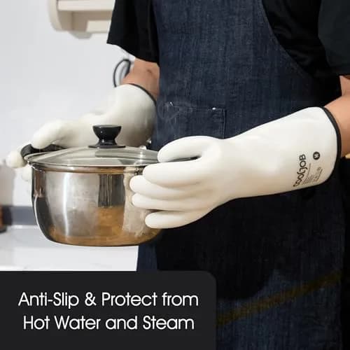 COOLJOB Heat Resistant Oven Gloves, Waterproof BBQ Mitts, White, Large (1 Pair) thumbnail 5