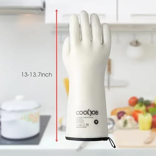 COOLJOB Heat Resistant Oven Gloves, Waterproof BBQ Mitts, White, Large (1 Pair) thumbnail 6