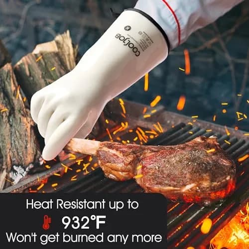 COOLJOB Heat Resistant Oven Gloves, Waterproof BBQ Mitts, White, Large (1 Pair) thumbnail 4
