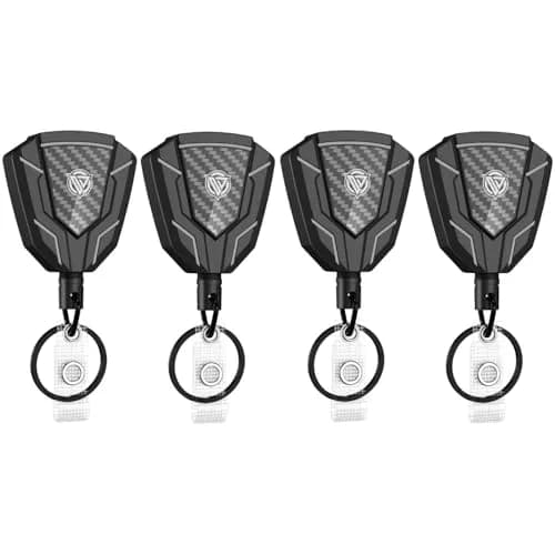 Oaridey Heavy Duty Retractable Keychain with Belt Clip | Carbon Fiber Front, 31.8" Steel Cord, 4 Pack thumbnail 1