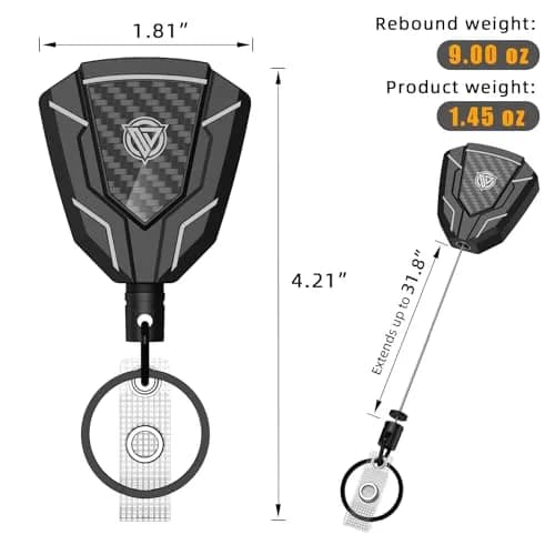 Oaridey Heavy Duty Retractable Keychain with Belt Clip | Carbon Fiber Front, 31.8" Steel Cord, 4 Pack thumbnail 4