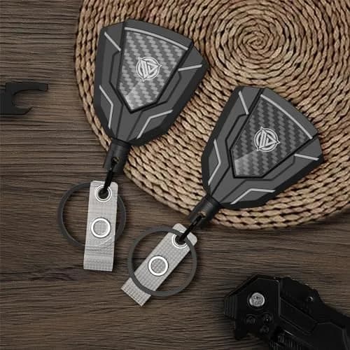 Oaridey Heavy Duty Retractable Keychain with Belt Clip | Carbon Fiber Front, 31.8" Steel Cord, 4 Pack thumbnail 5