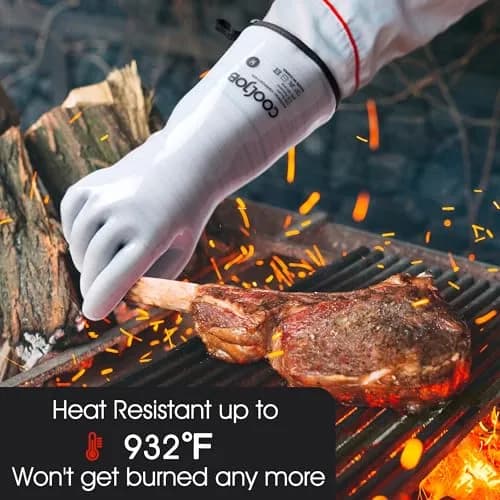 COOLJOB Heat Resistant Oven Gloves Medium Blue | Waterproof BBQ Mitts for High Heat Cooking thumbnail 4